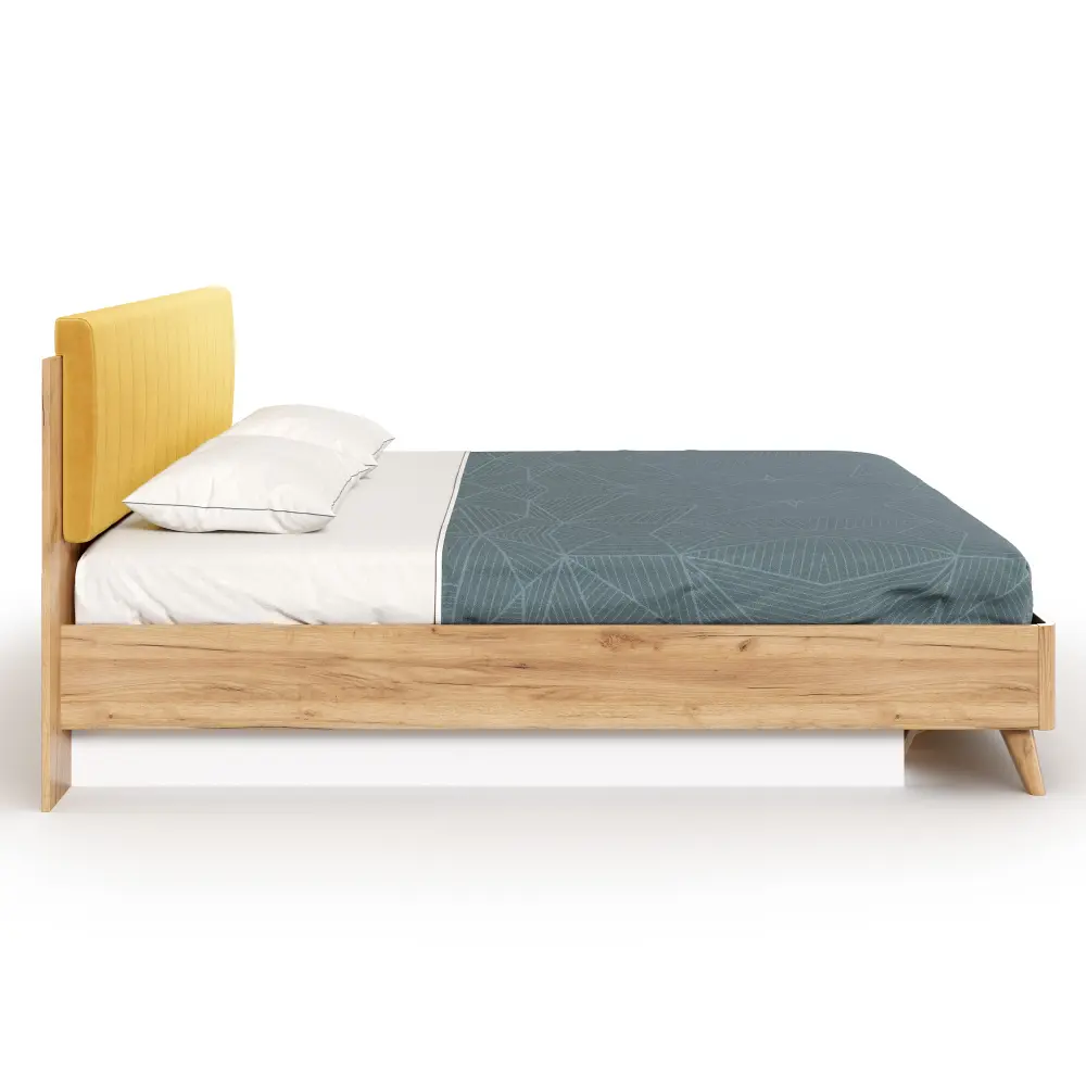 Кровать Марта-2  1600 с подъемным механизмом (вертикальная стежка Phuket) (Дуб Золотой/Горчично-желтый) | Интернет магазин Масса Мебель