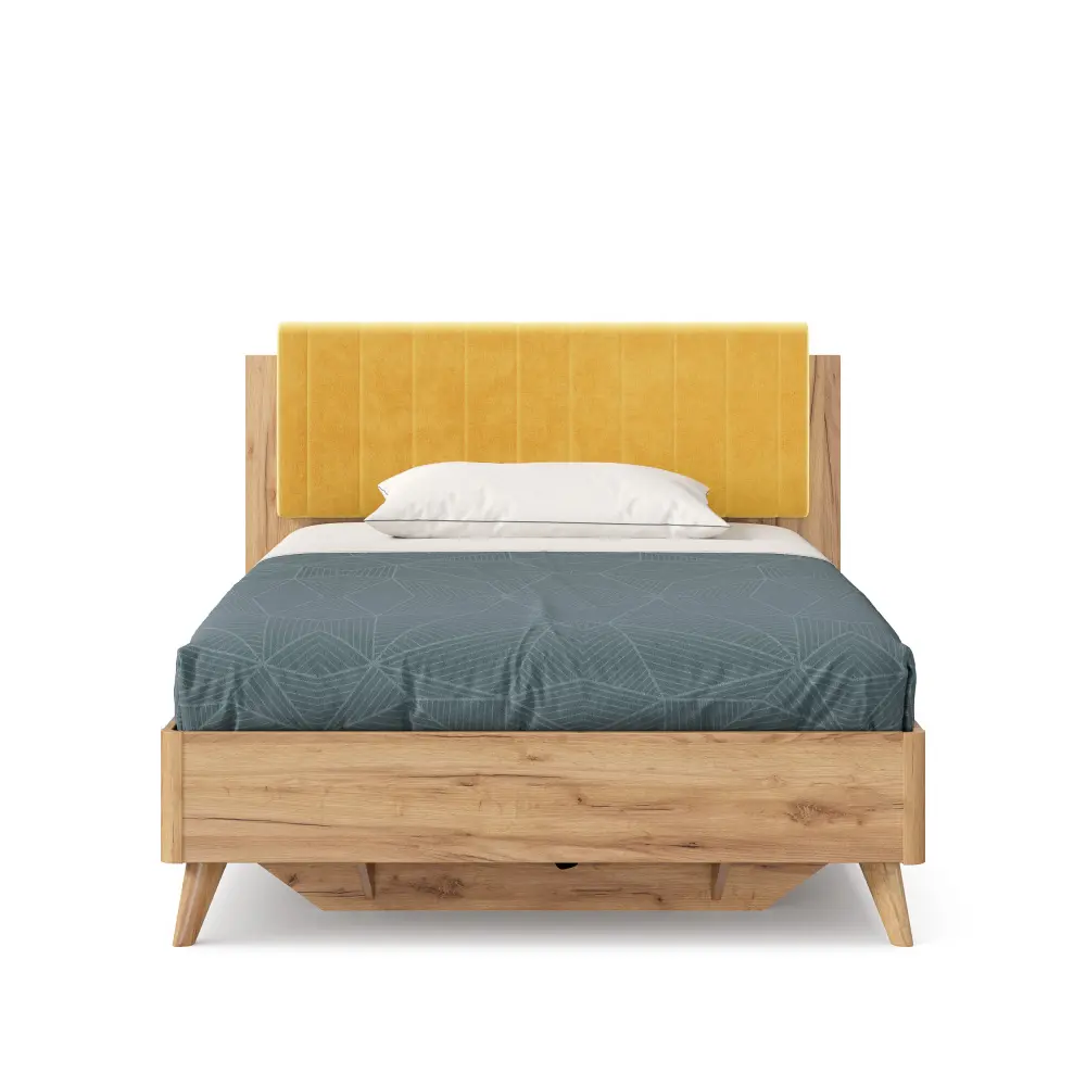 Кровать односпальная 120х200 Марта-2 с мягким изголовьем (вертикальная стежка Phuket/Горчично-желтый) ЛД | Интернет магазин Масса Мебель