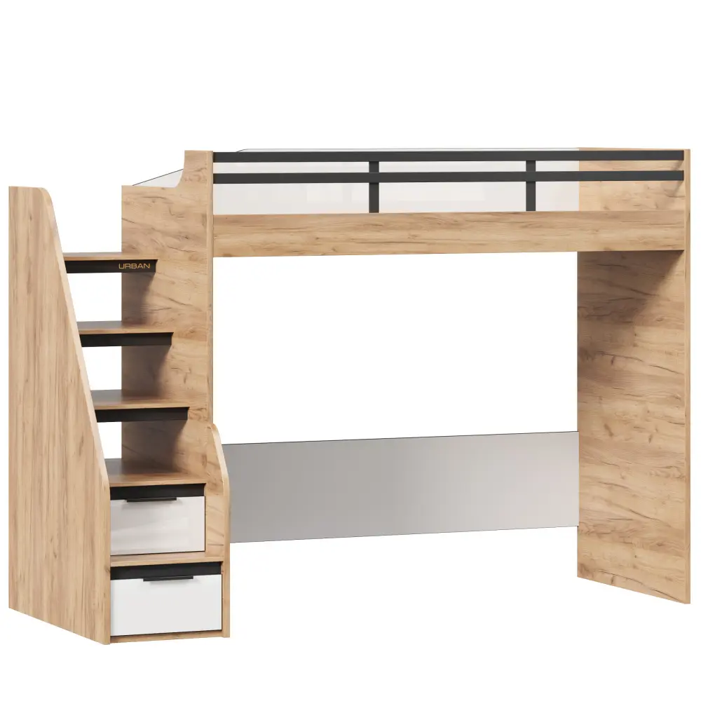 Кровать-чердак правый Урбан (Дуб Золотой/Белый) ЛД | Интернет магазин Масса Мебель