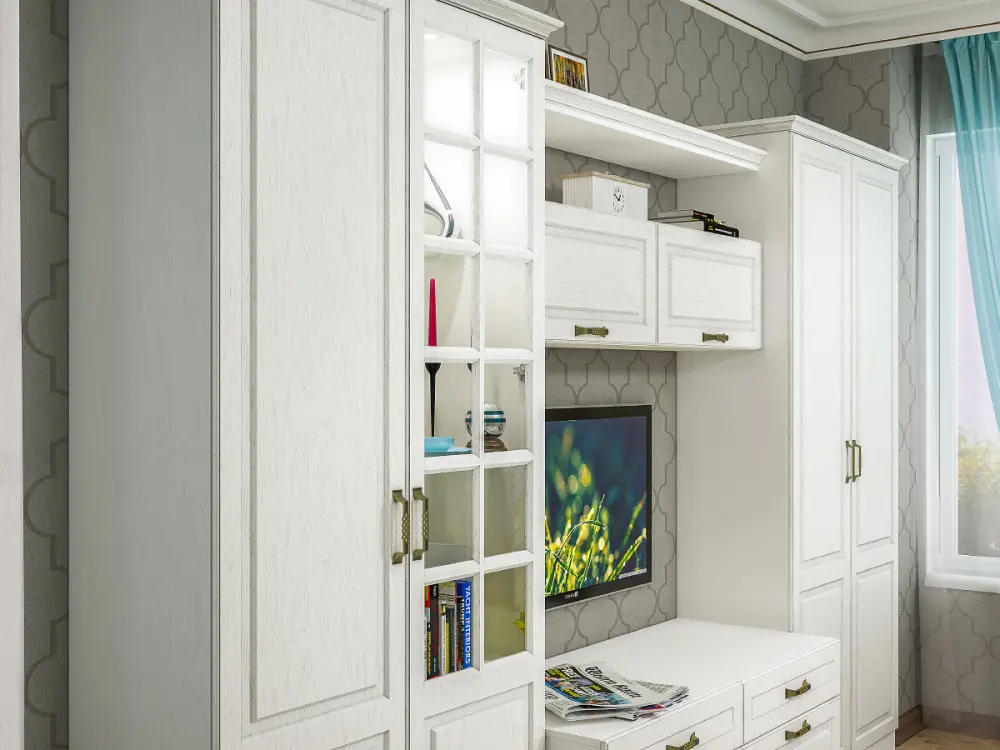 Шкаф для одежды узкий Ливерпуль белый ясень ваниль ( без карниза) (Mob) | Интернет магазин Масса Мебель