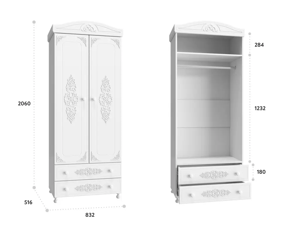 Шкаф для одежды двухдверный Ассоль (COM) - интернет магазин Масса Мебель