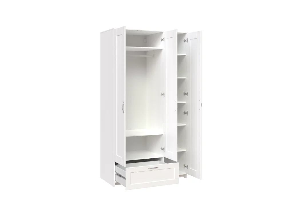 Шкаф трехстворчатый Сириус высота 220 см 3 двери и 1 ящик белый (GL) | Интернет магазин Масса Мебель