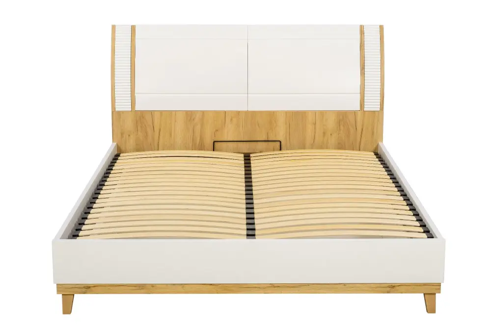 Кровать двуспальная Бари 160х200 с подъёмным механизмом и с нишами в изголовье (Дуб Золотой/Белый) ЛД | Интернет магазин Масса Мебель