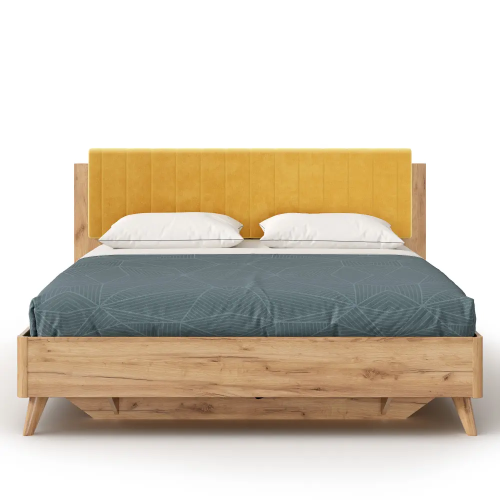 Кровать двуспальная Марта-2 160х200 (вертикальная стежка Phuket горчичный) ЛД | Интернет магазин Масса Мебель