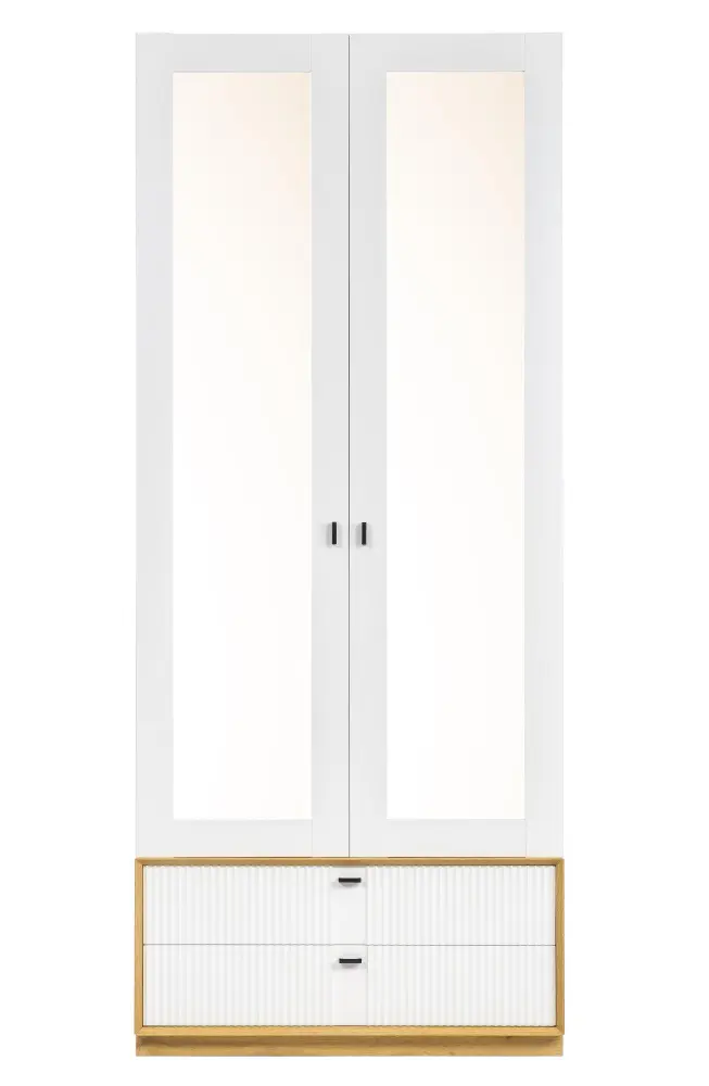 Шкаф двухстворчатый с зеркалом Бари (Дуб Золотой/Белый) ЛД | Интернет магазин Масса Мебель