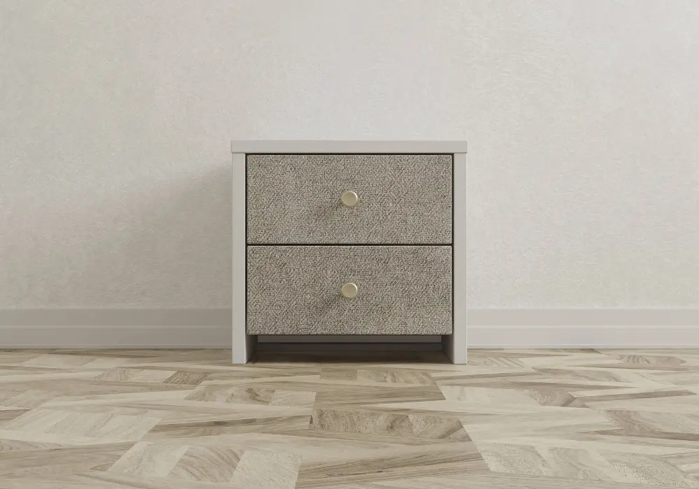 Тумба прикроватная Авангард Люкс белая, рогожка, песочный (SM) | Интернет магазин Масса Мебель