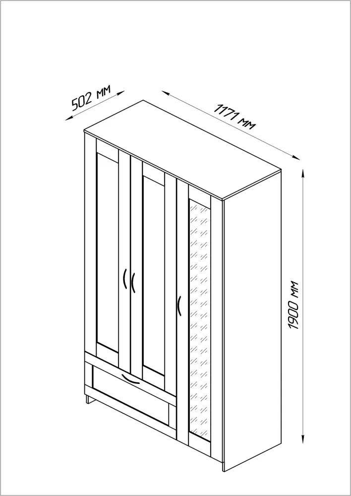 Шкаф трехстворчатый комбинированный Сириус 3 двери и 1 ящик сонома (GL) | Интернет магазин Масса Мебель