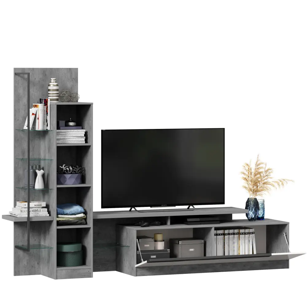 Тумба под ТВ Кёльн (Метрополитан Грей/Белый) ЛД | Интернет магазин Масса Мебель