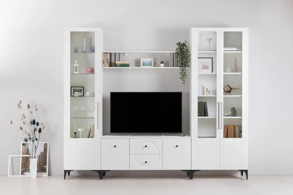 Шкаф витрина 13.217 Валенсия белый/шагрень (Mob) | Интернет магазин Масса Мебель