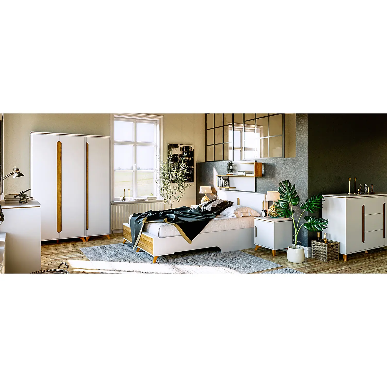 Кровать двуспальная Сканди 160х200 Белый снег/Орех лион (CLP)