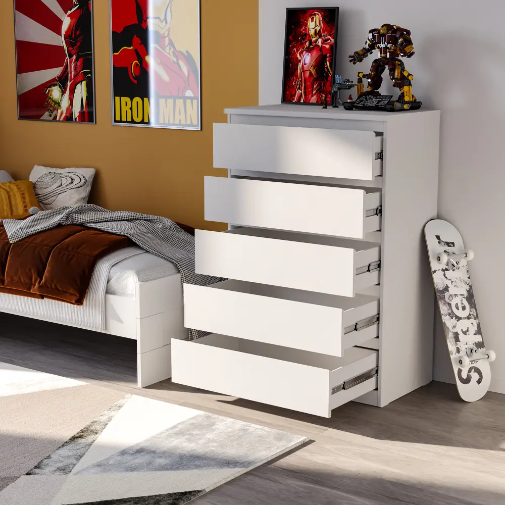 Комод Мальта белый 5 ящиков 80х121 (GL) | Интернет магазин Масса Мебель