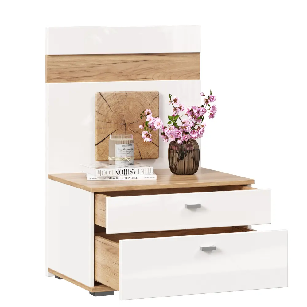 Тумба прикроватная с декоративным щитом Фиджи  (Дуб Золотой/Белый) ЛД - интернет магазин Масса Мебель