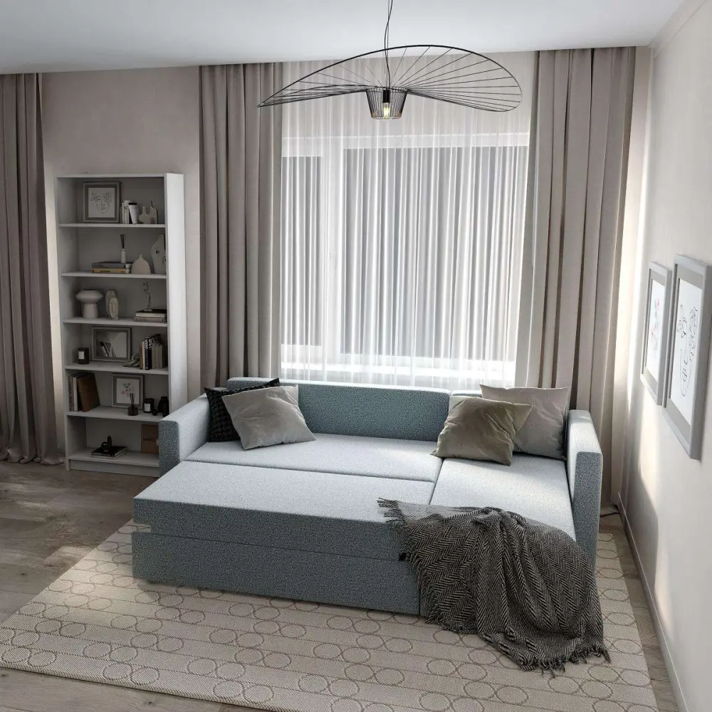 Диван трехместный с угловой секцией Вало КП мятно-серый рогожка (GL) | Интернет магазин Масса Мебель