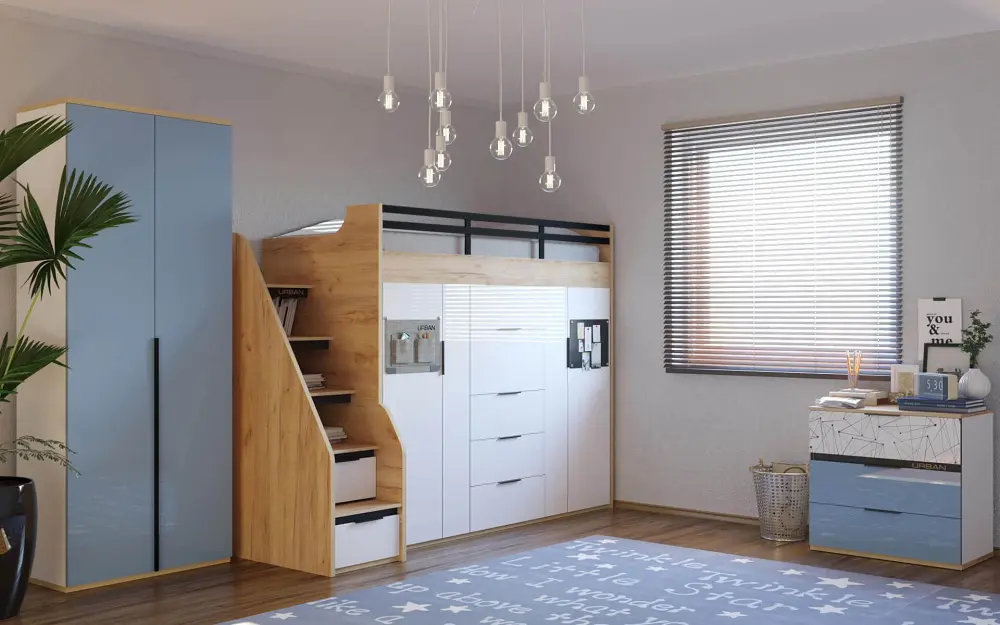 Мебель для детской Урбан композиция композиция №2 (Капри синий) ЛД | Интернет магазин Масса Мебель