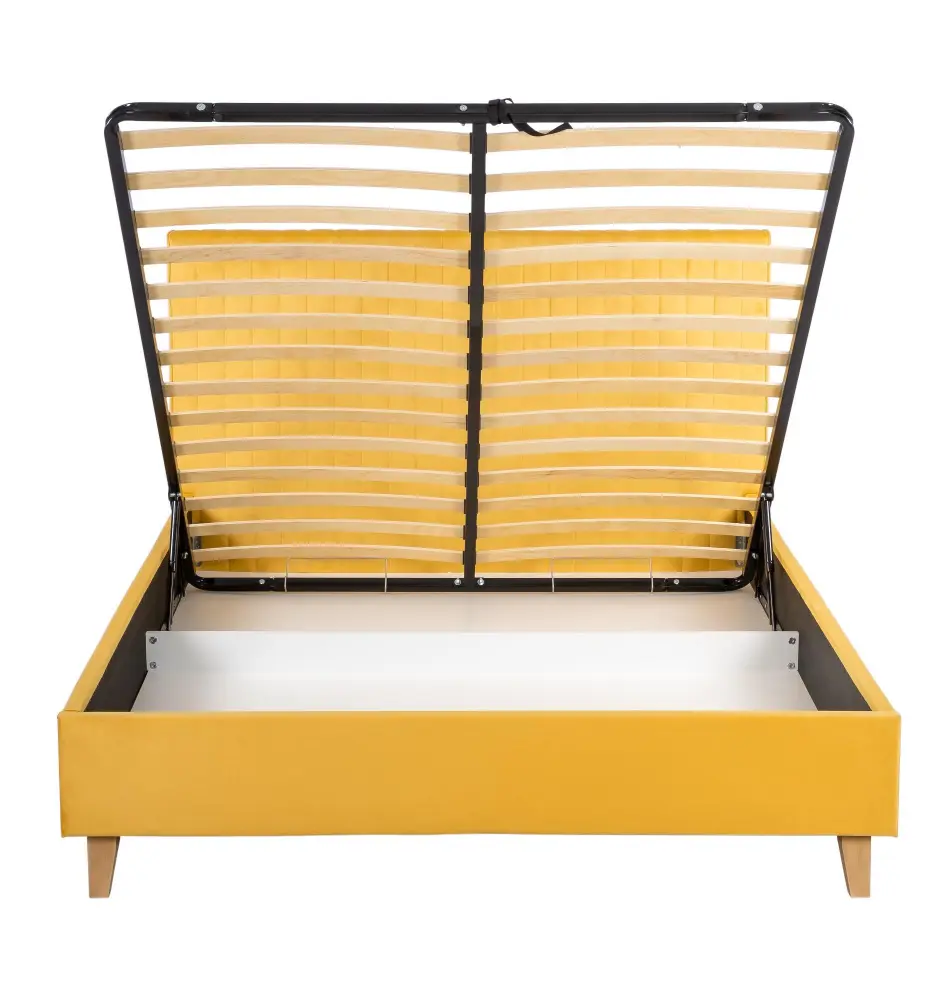 Кровать мягкая двуспальная Бари 160х200 с подъёмным механизмом (Горчичный велюр) ЛД | Интернет магазин Масса Мебель