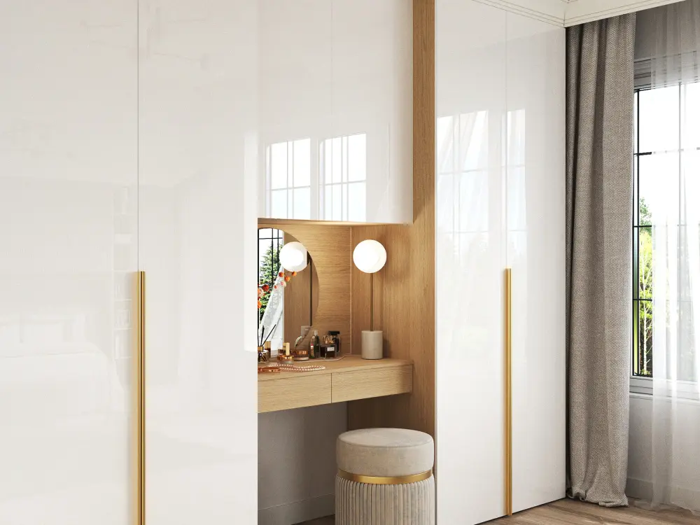 Спальня NEO 1-2 корпус дуб виченца, фасад AGT белый глянец MASSA | Интернет магазин Масса Мебель