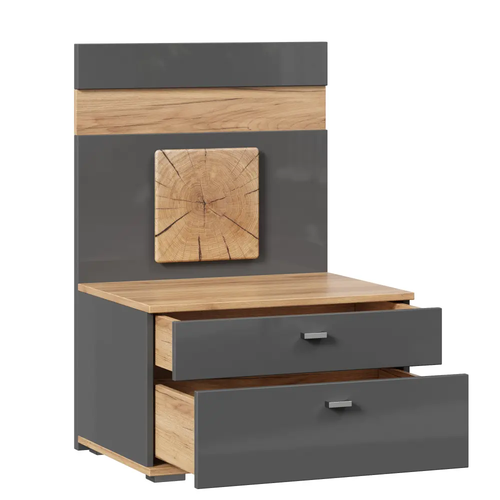 Тумба прикроватная с декоративным щитом Фиджи  (Дуб Золотой/Антрацит) ЛД | Интернет магазин Масса Мебель