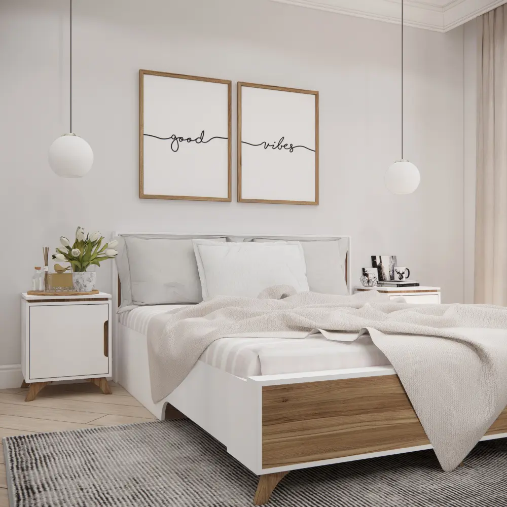 Кровать двуспальная Сканди 160х200 Белый снег/Орех лион (CLP) | Интернет магазин Масса Мебель