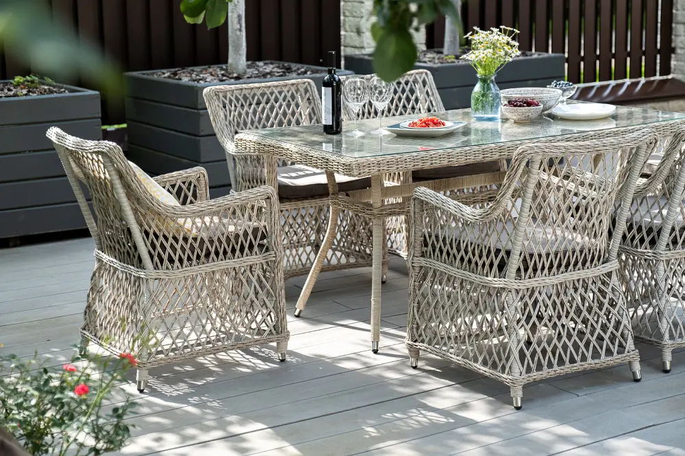 "Латте" обеденная группа плетеная, цвет бежевый (sis) | Интернет магазин Масса Мебель