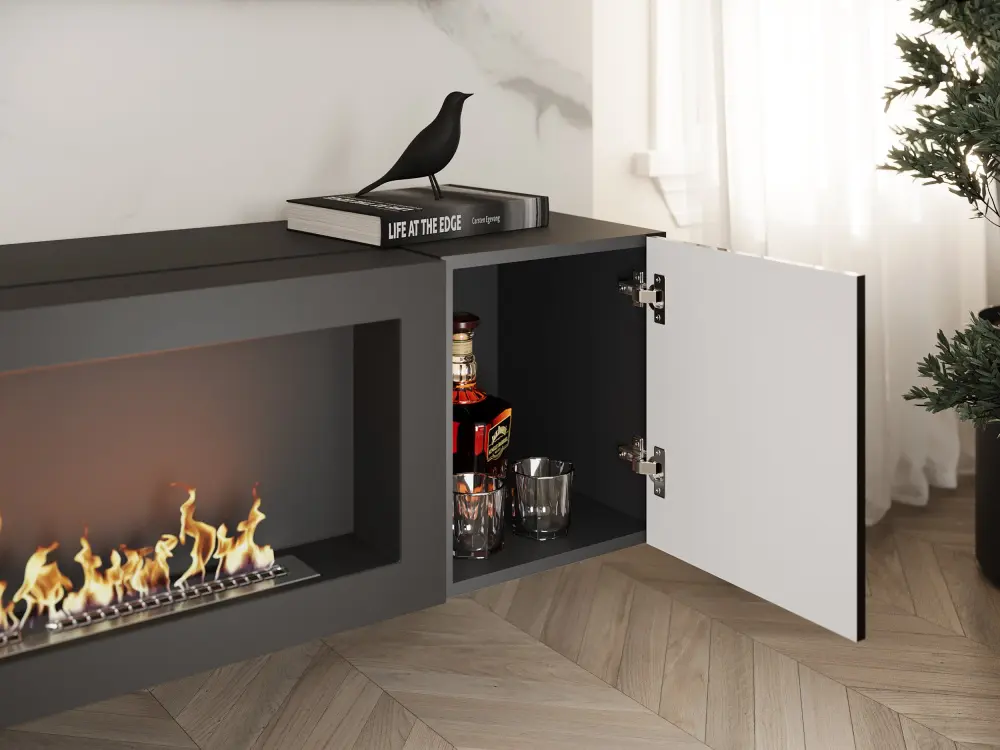 Тумба ТВ навесная c биокамином Point Т-28 Черный глянец (NK) | Интернет магазин Масса Мебель