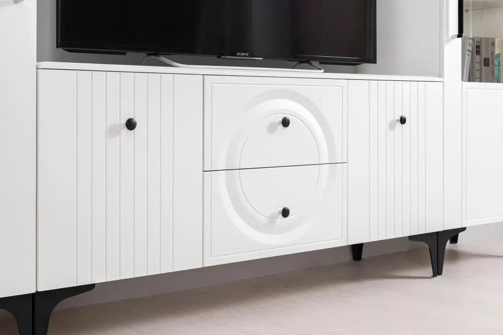 Тумба под ТВ 16.45  Валенсия белый/шагрень (Mob) | Интернет магазин Масса Мебель