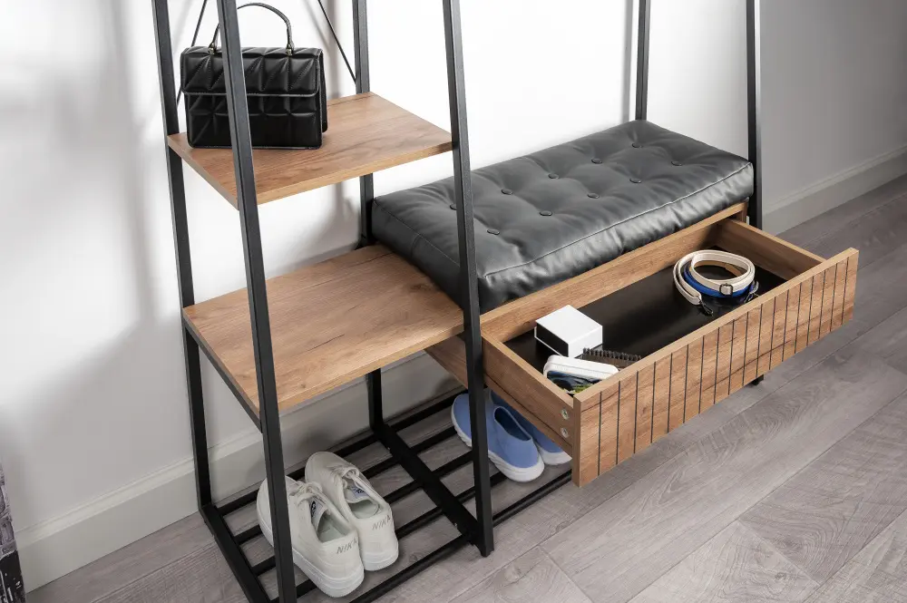 Прихожая Гранд 15.124 Дуб Крафт табачный, Кожзам HOLST Black (Mob) | Интернет магазин Масса Мебель