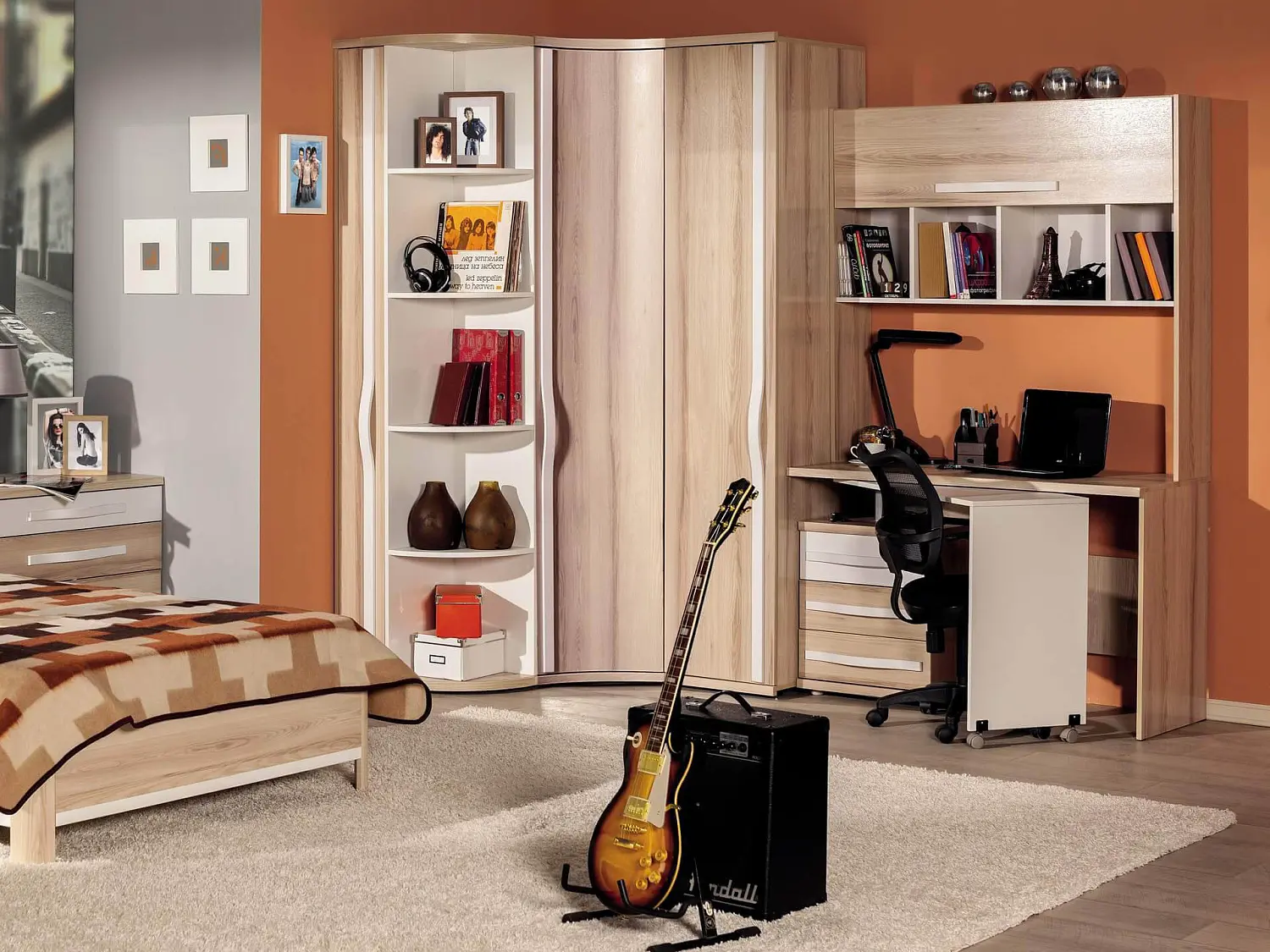 Стол письменный угол слева Марта-2 (Дуб золотой/Белый глянец) ЛД