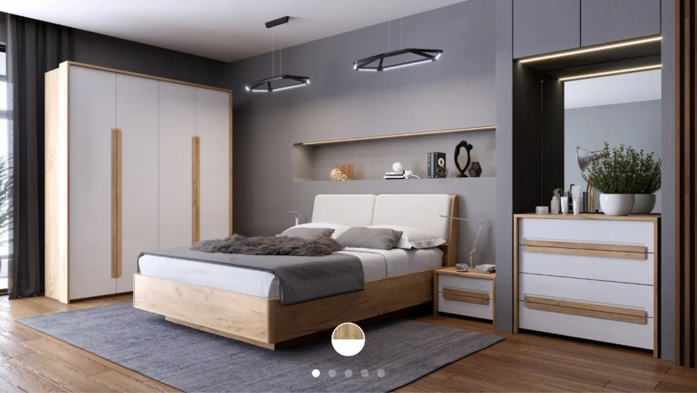 Кровать двуспальная 160х200 с подъемным механизмом Соренто Дуб Краф золотой/Сатин белый (EM) | Интернет магазин Масса Мебель