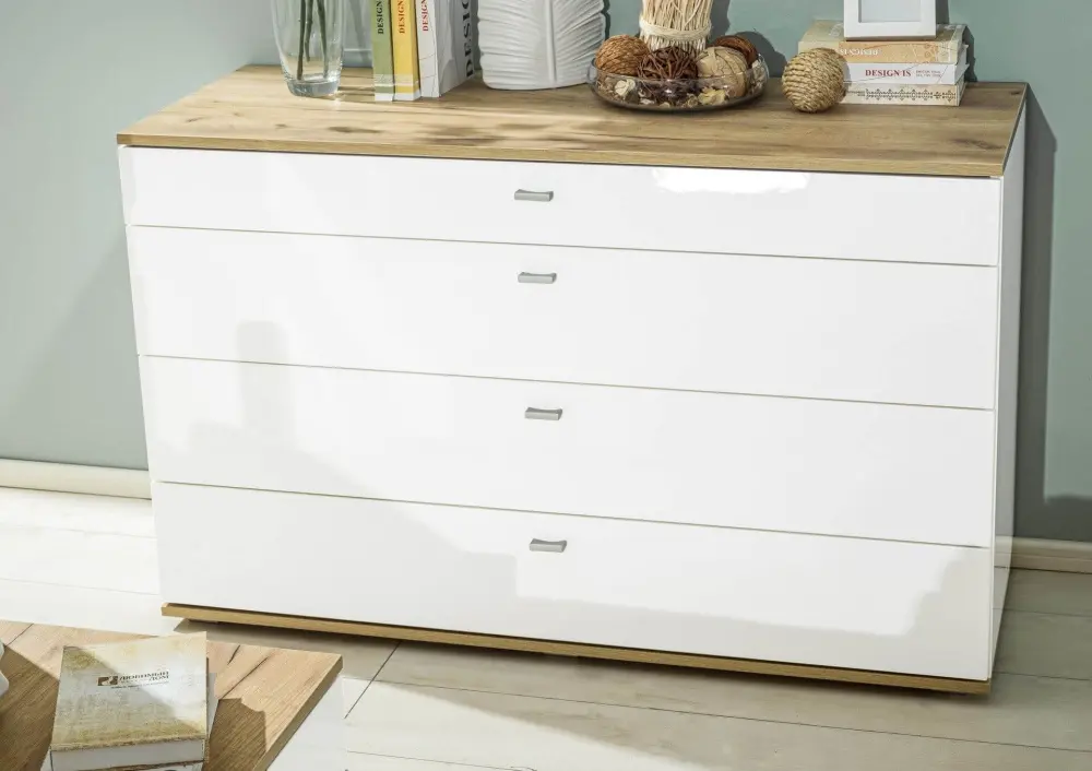 Комод Фиджи 1200 с 4 ящиками (Дуб Золотой/Белый) ЛД - интернет магазин Масса Мебель