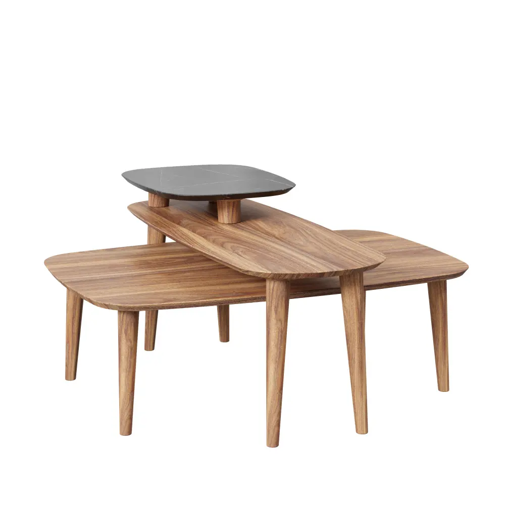 Комплект журнальных столов Тип 4 (Орех фактурный/Мрамор черный) ЛД | Интернет магазин Масса Мебель