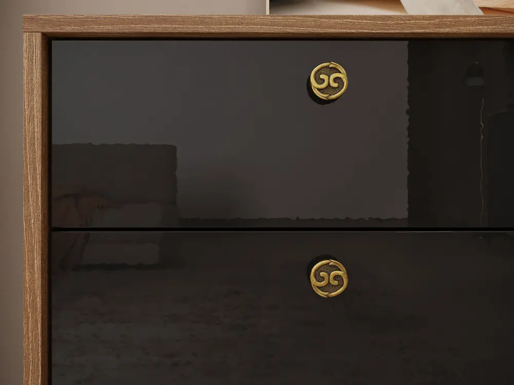 Комод Brass КМ-2 черный глянец/каштан (NK) | Интернет магазин Масса Мебель