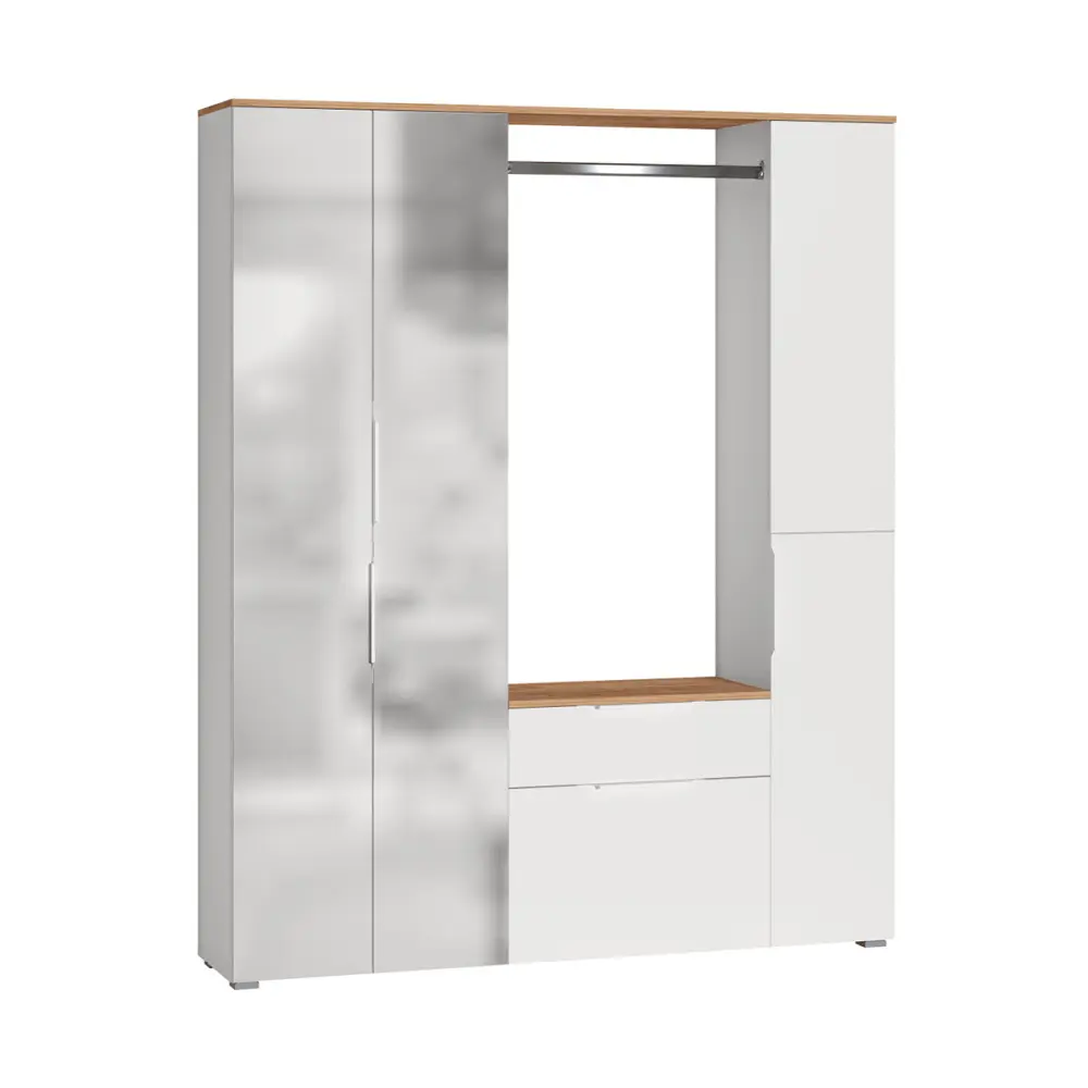 Шкаф распашной узкий с зеркалом Октава 13.338 Белый шагрень / дуб крафт золотой (Mob) | Интернет магазин Масса Мебель