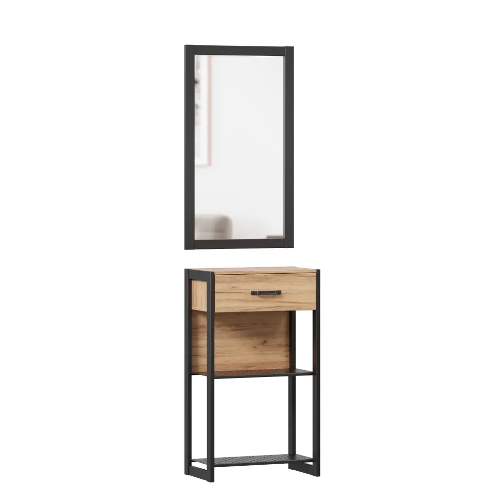 Тумба с зеркалом Техно (Дуб Золотой/Черный) ЛД | Интернет магазин Масса Мебель