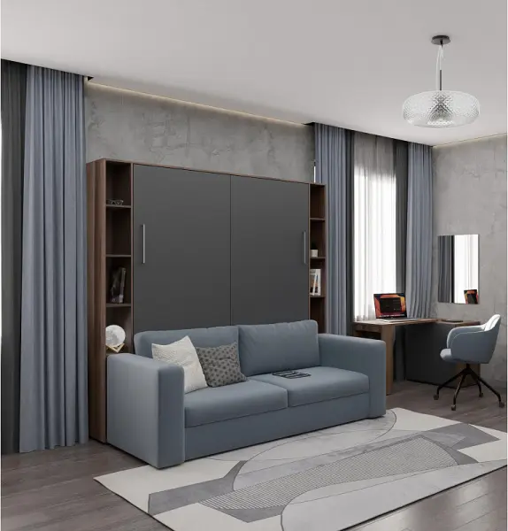 Встроенная кровать-трансформер с диваном ясень анкор темный / темно-серый