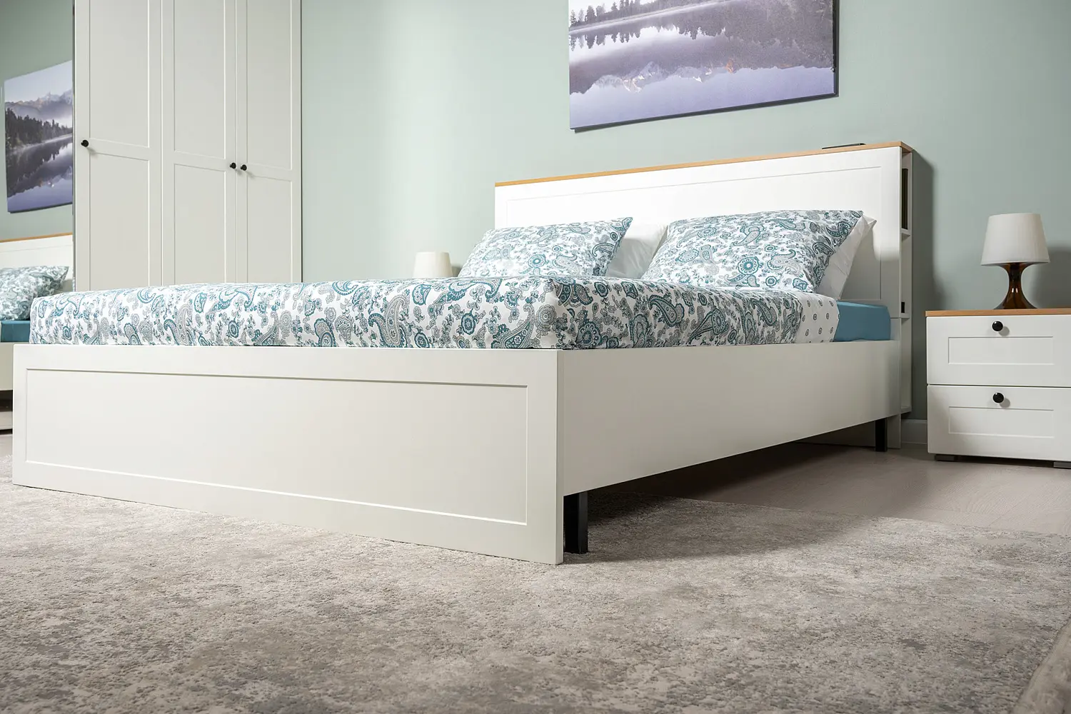 Кровать Остин 11.53 Белый шагрень/Дуб Золотой (Mob)