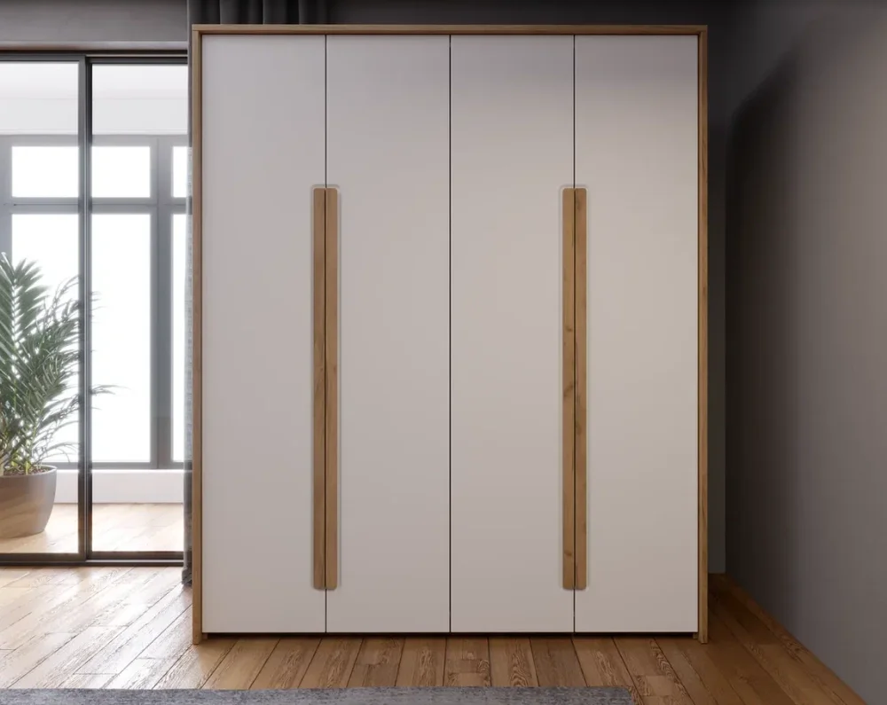 Модульная спальня Соренто композиция 2 дуб краф золотой/сатин белый (EM) | Интернет магазин Масса Мебель