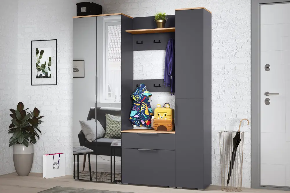Шкаф распашной узкий Октава 13.338 Серый Графит/Дуб Золотой (Mob) | Интернет магазин Масса Мебель