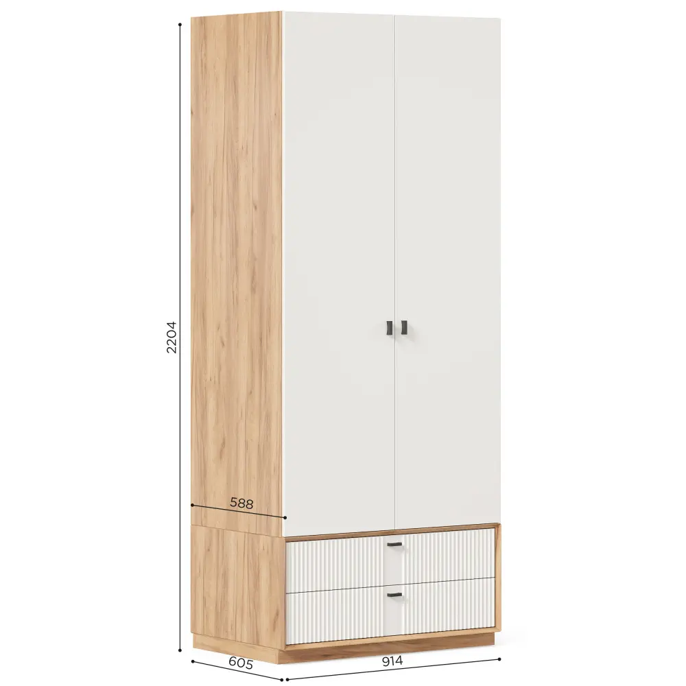 Шкаф двухстворчатый Бари  (Дуб Золотой/Белый) ЛД | Интернет магазин Масса Мебель