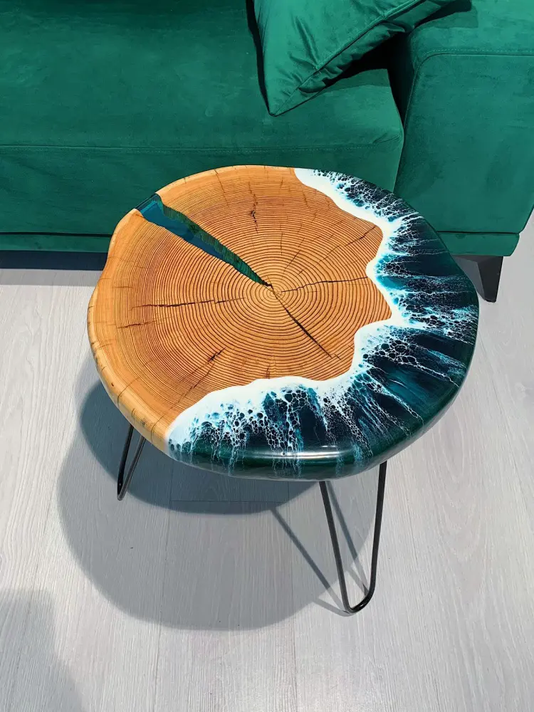 Журнальный стол РЕКА с эпоксидной смолой, 46х36х50 см - интернет магазин Масса Мебель