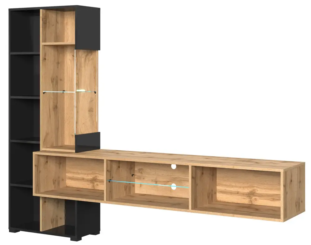 Комплект мебели в гостиную Point Т-70 Дуб Вотан/Чёрный глянец(NK) - интернет магазин Масса Мебель