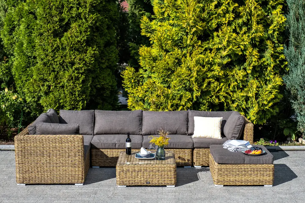 "Лунго" трансформирующаяся лаунж-зона из искусственного ротанга (гиацинт), цвет соломенный (sis) | Интернет магазин Масса Мебель