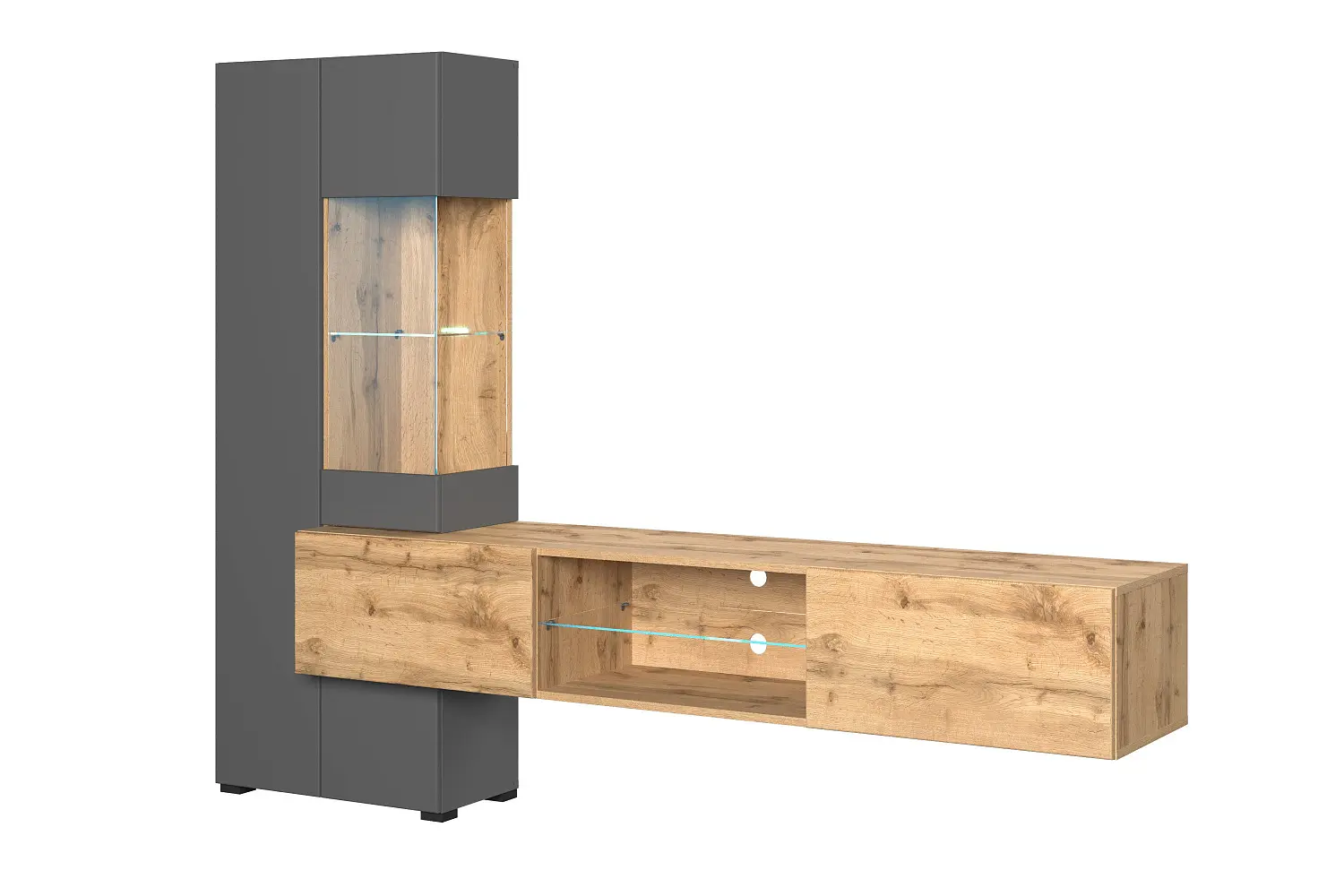 Комплект мебели в гостиную Point Т-70 Дуб Вотан/Чёрный глянец(NK)