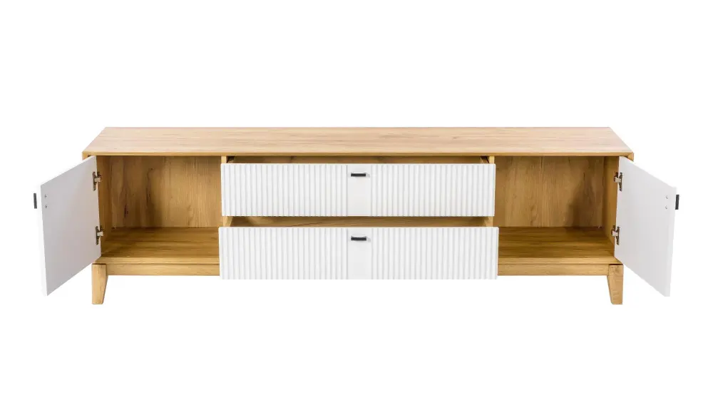 Тумба под ТВ 1800 Бари (Дуб Золотой/Белый) | Интернет магазин Масса Мебель
