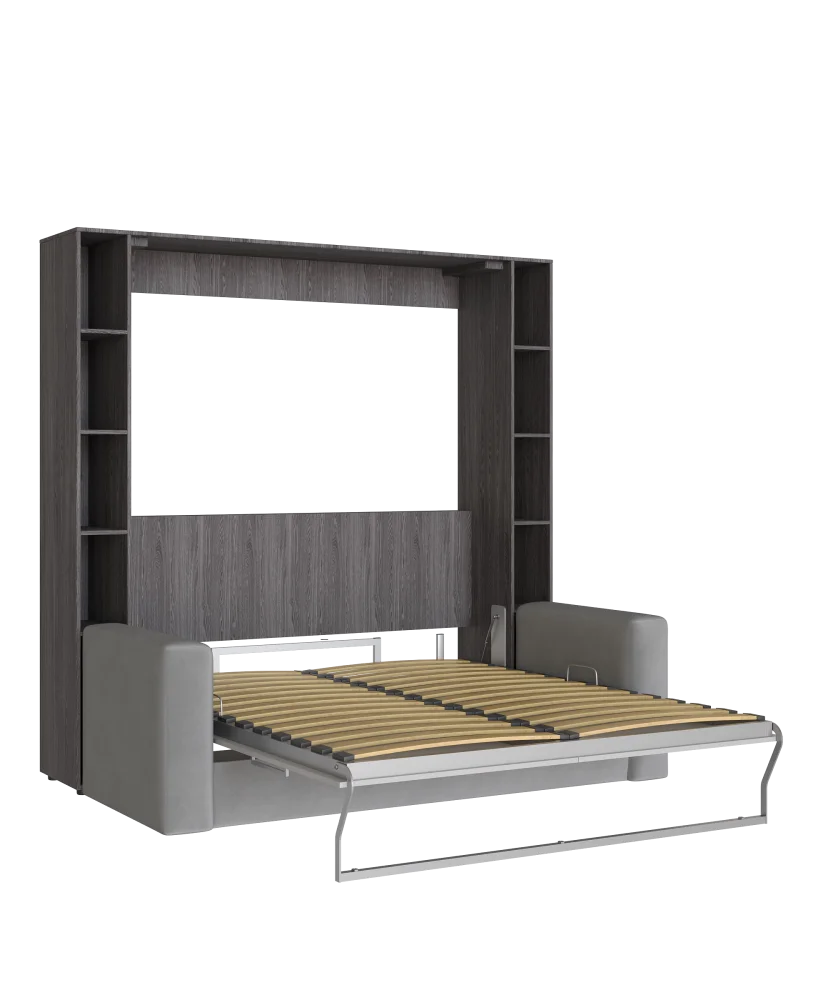 Встроенная кровать-трансформер с диваном черный ясень / перламутр | Интернет магазин Масса Мебель