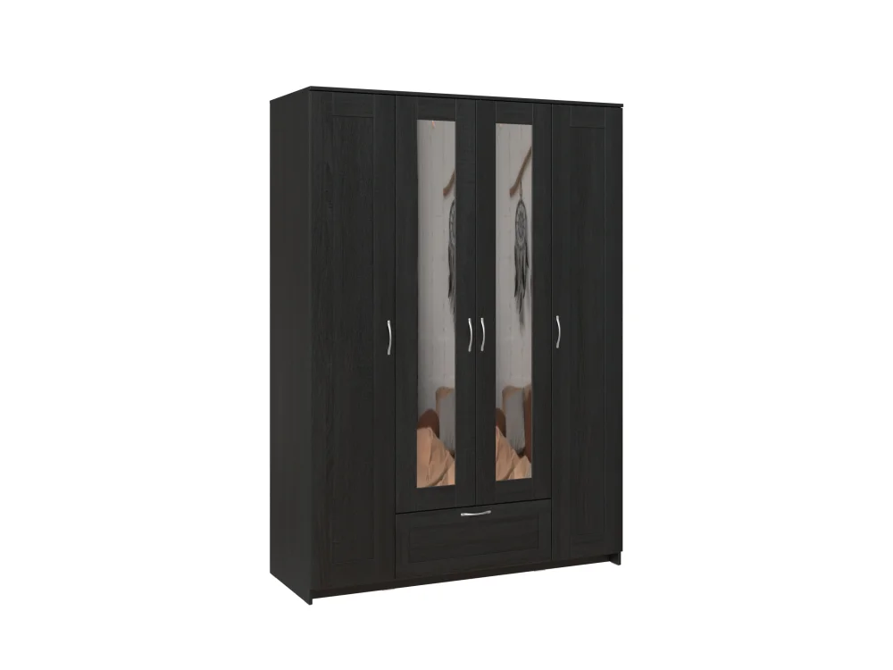 Шкаф четырехстворчатый с зеркалами Сириус высота 220 см 4 двери и 1 ящик венге (GL) - интернет магазин Масса Мебель