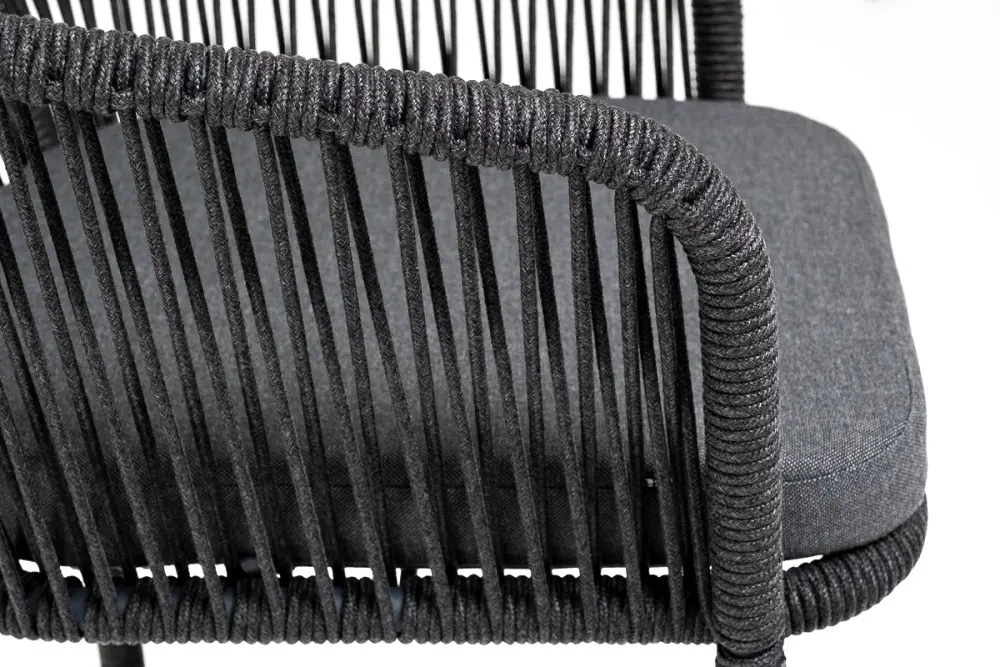 "Марсель" стул барный плетеный из роупа, каркас из стали серый (RAL7022), роуп темно-серый круглый, ткань темно-серая (sis) | Интернет магазин Масса Мебель