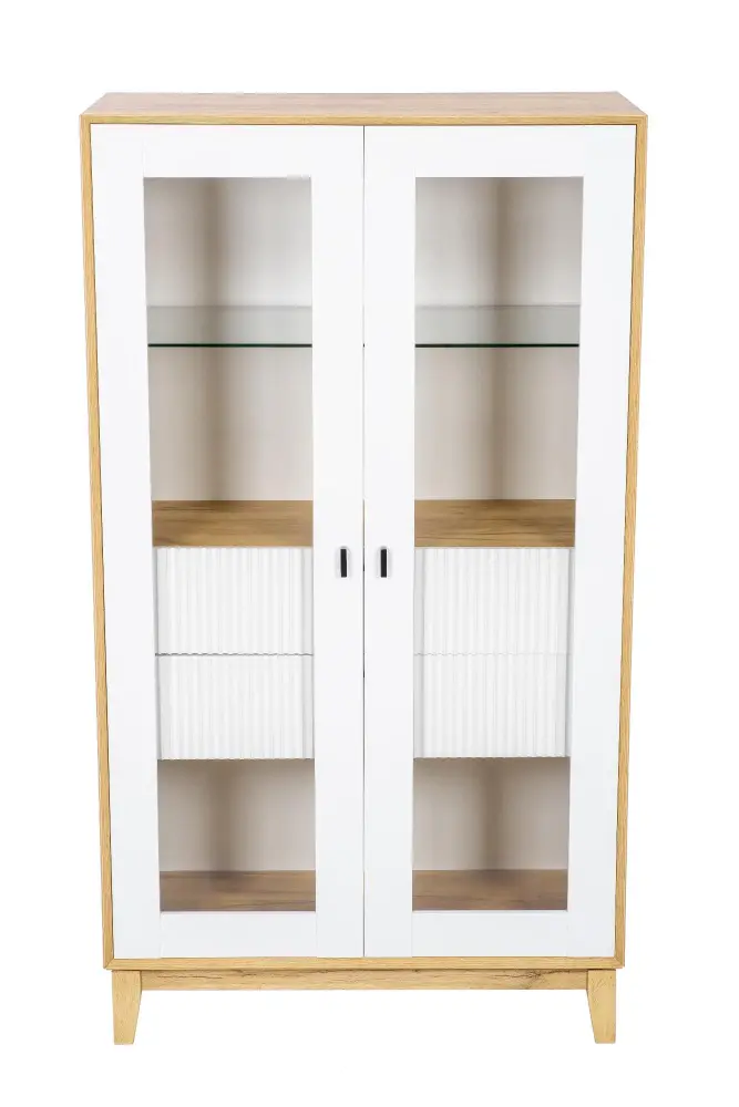 Шкаф витрина двухстворчатый малый Бари (Дуб Золотой/Белый) ЛД | Интернет магазин Масса Мебель