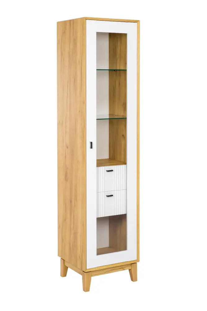 Шкаф-витрина одностворчатый Бари (Дуб Золотой/Белый) ЛД - интернет магазин Масса Мебель