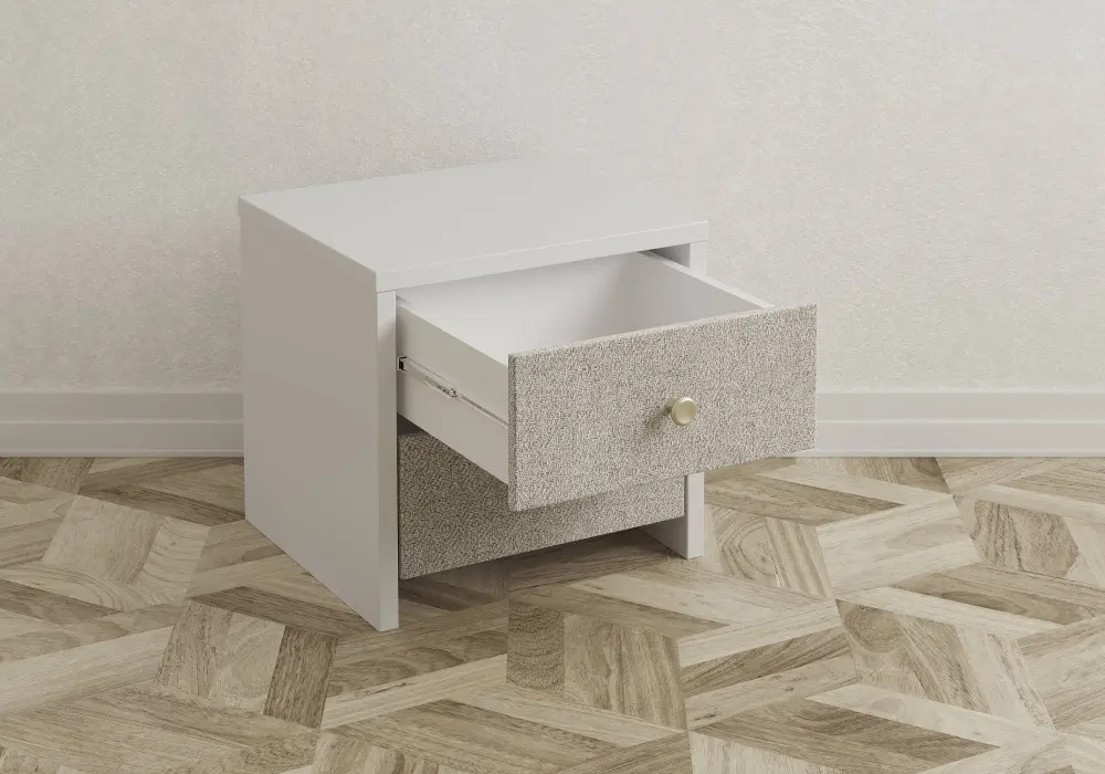 Тумба прикроватная Авангард Люкс белая, рогожка, песочный (SM) | Интернет магазин Масса Мебель