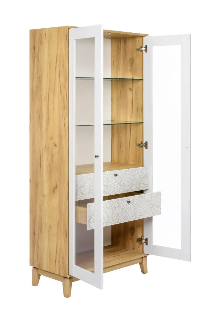 Шкаф витрина двухстворчатый Ройбен (Дуб золотой/Белый) ЛД | Интернет магазин Масса Мебель